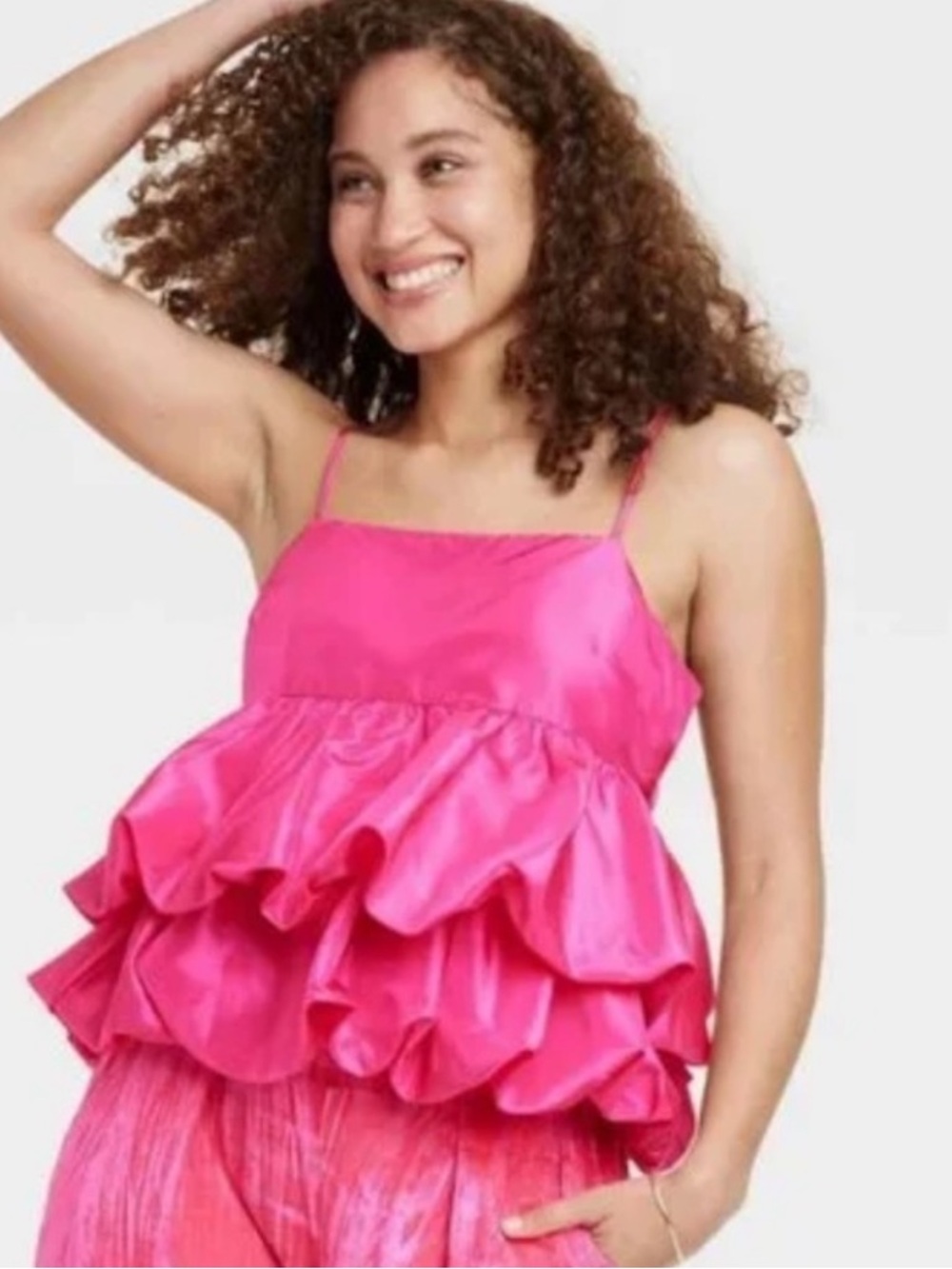 A NEW DAY Hot Pink Satin Ruffle Cami Top